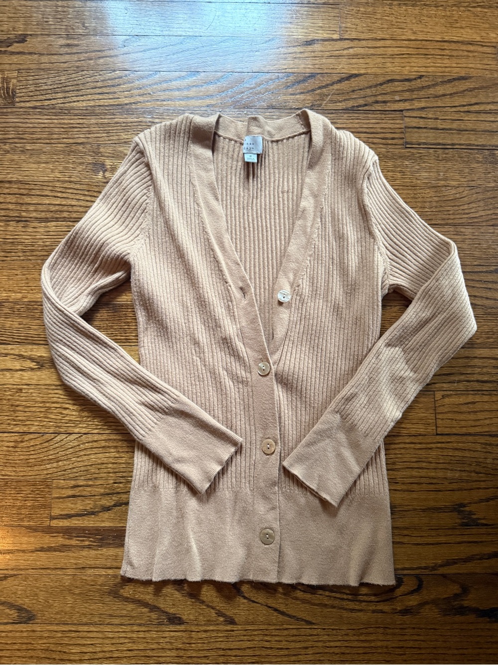 a new day Beige Ribbed V-Neck Button-Front Cardigan